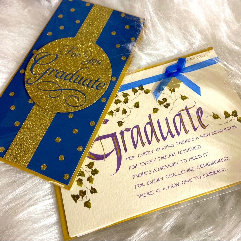 2/ PAPYRUS GRADUATION CARD NIP MSRP $5.95 GOLD GLITTER MONEY ENCLOSURE CARD